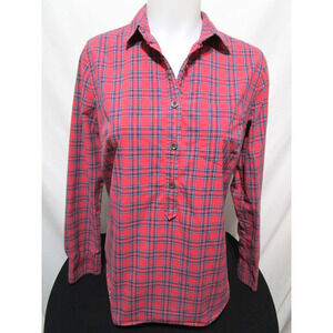 J. Crew Red Plaid 1/2 Button Cotton Pullover Top Women Sz 6